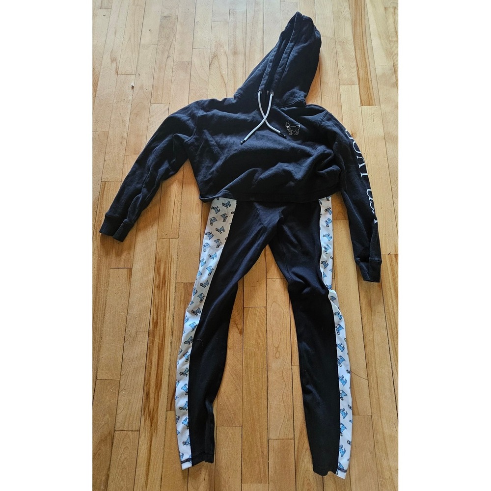 Goat USA Womens Small Black Cropped Hoodie and Leggings Set Logo Graphics